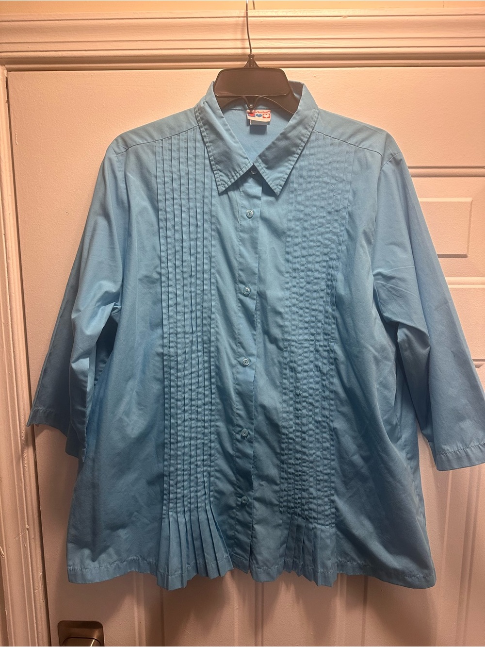 Pleated Front Button-Down Shirt in Light Blue